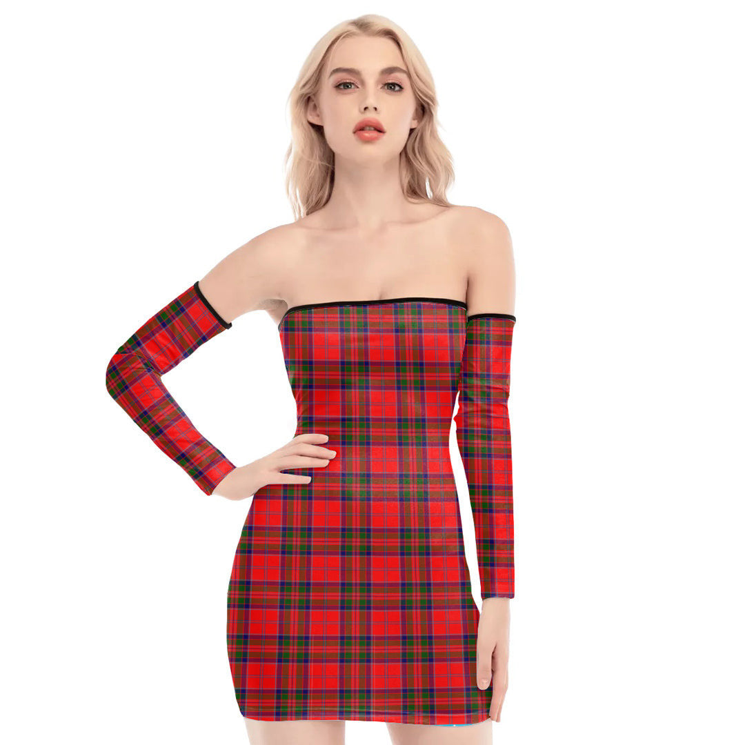 MacGillivray Modern Tartan Plaid Off-Shoulder Back Lace-Up Dress