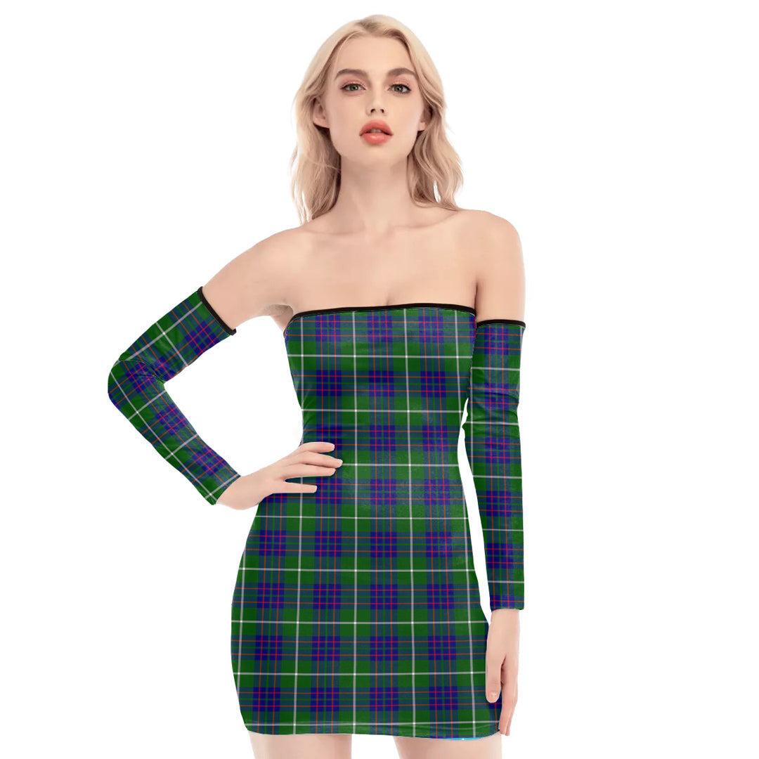 MacIntyre Hunting Modern Tartan Plaid Off-Shoulder Back Lace-Up Dress