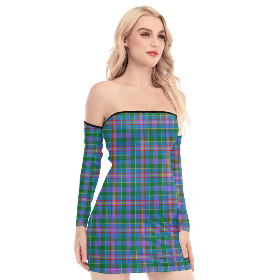 Pitcairn Hunting Tartan Plaid Off-Shoulder Back Lace-Up Dress