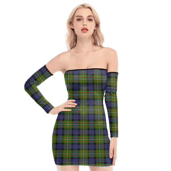 Fergusson Modern Tartan Plaid Off-Shoulder Back Lace-Up Dress