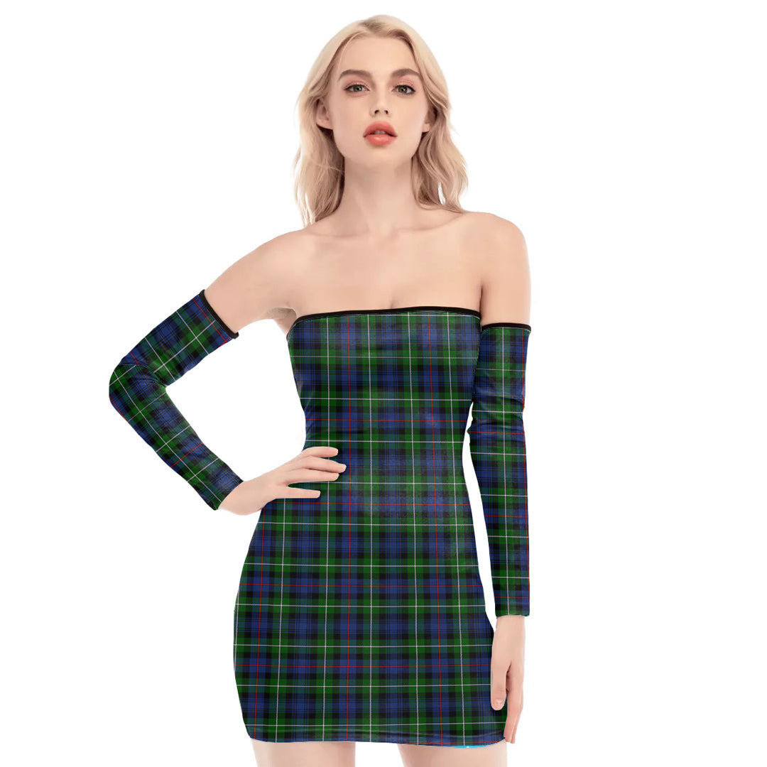 MacKenzie Modern Tartan Plaid Off-Shoulder Back Lace-Up Dress