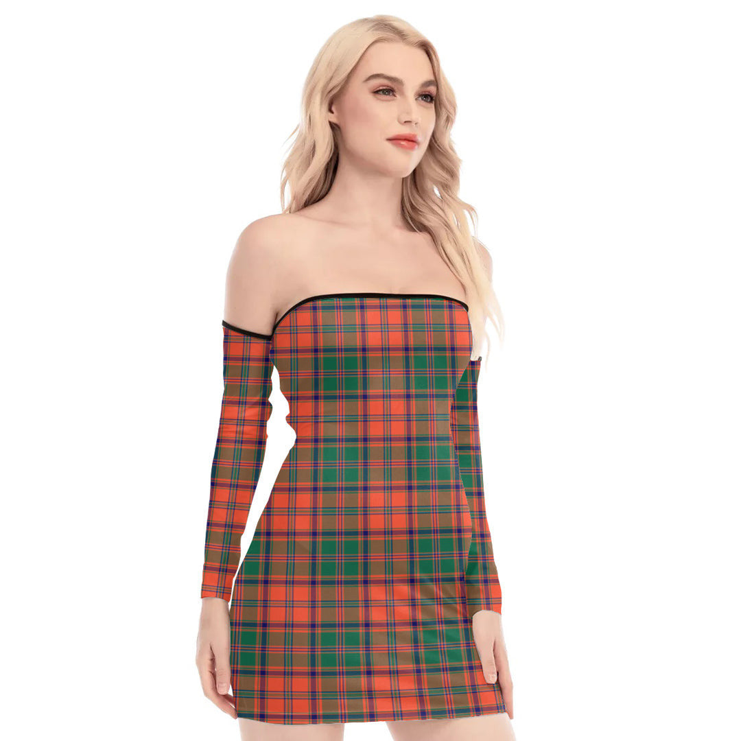 Stewart of Appin Ancient Tartan Plaid Off-Shoulder Back Lace-Up Dress