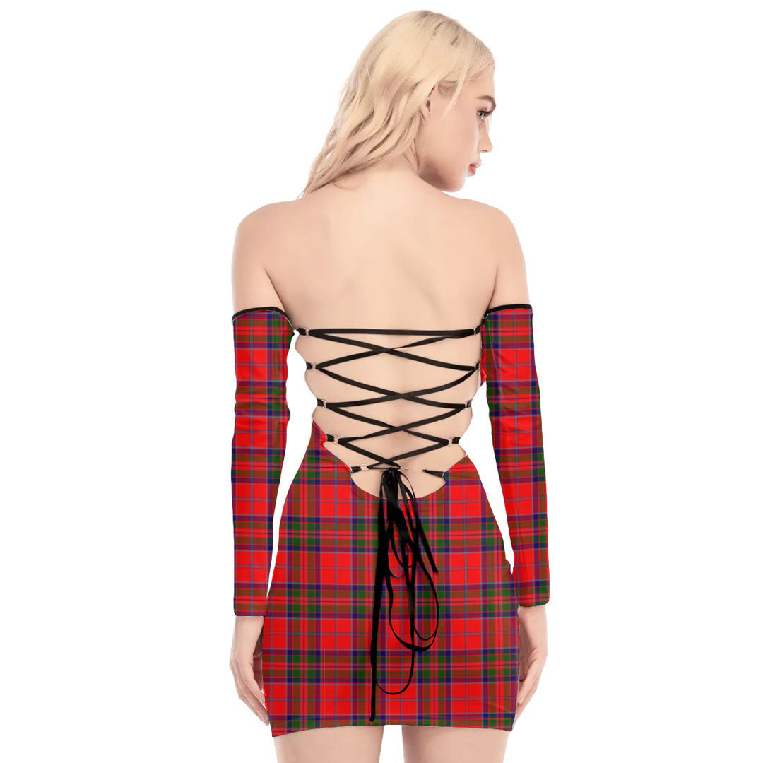 MacGillivray Modern Tartan Plaid Off-Shoulder Back Lace-Up Dress