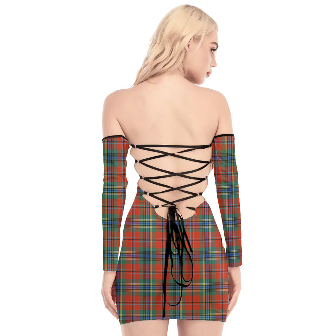 MacLean of Duart Ancient Tartan Plaid Off-Shoulder Back Lace-Up Dress