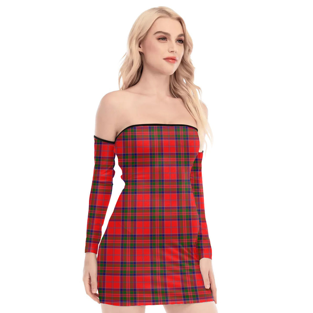 MacGillivray Modern Tartan Plaid Off-Shoulder Back Lace-Up Dress