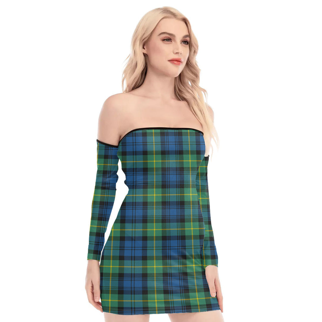 Gordon Ancient Tartan Plaid Off-Shoulder Back Lace-Up Dress