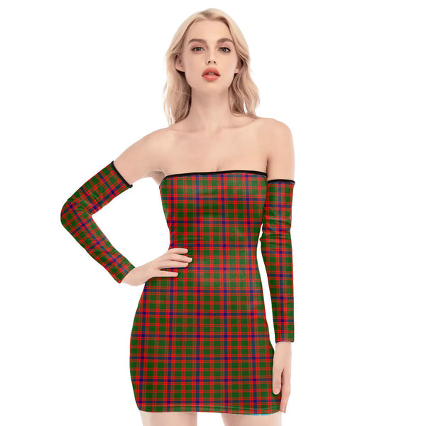 Skene Modern Tartan Plaid Off-Shoulder Back Lace-Up Dress