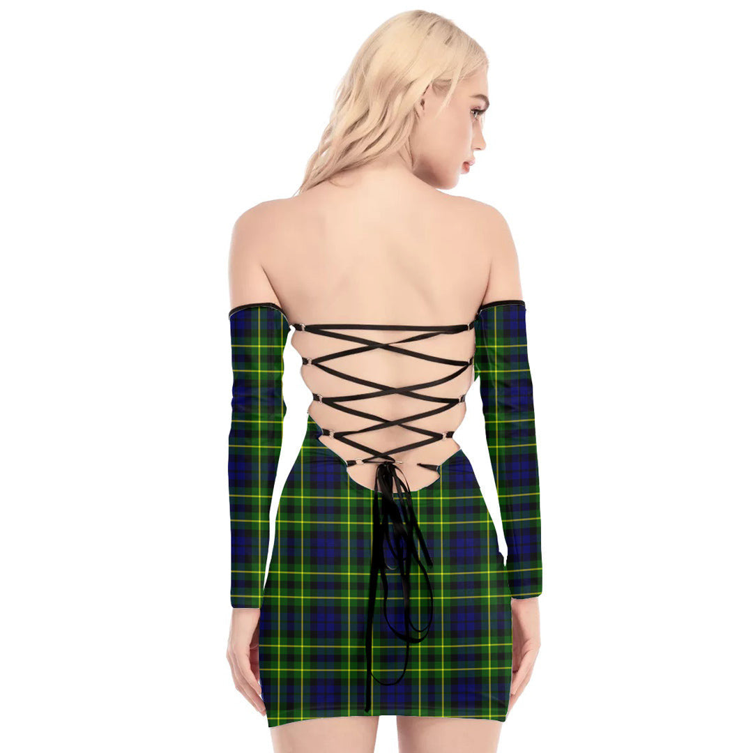 Campbell of Breadalbane Modern Tartan Plaid Off-Shoulder Back Lace-Up Dress