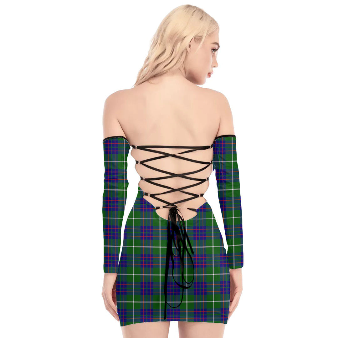 MacIntyre Hunting Modern Tartan Plaid Off-Shoulder Back Lace-Up Dress