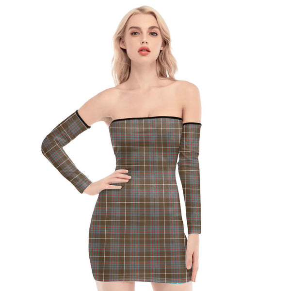 MacIntyre Hunting Weathered Tartan Plaid Off-Shoulder Back Lace-Up Dress