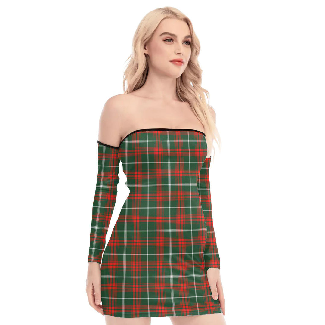 Princess Margaret Tartan Plaid Off-Shoulder Back Lace-Up Dress