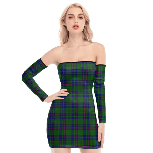 Lockhart Modern Tartan Plaid Off-Shoulder Back Lace-Up Dress