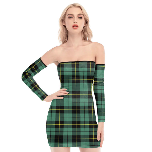 Wallace Hunting Ancient Tartan Plaid Off-Shoulder Back Lace-Up Dress