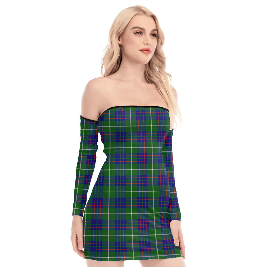 MacIntyre Hunting Modern Tartan Plaid Off-Shoulder Back Lace-Up Dress