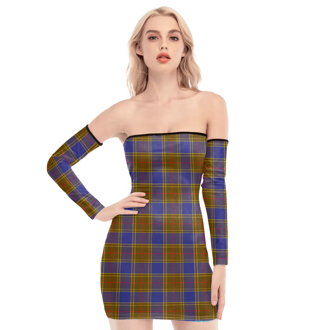 Balfour Modern Tartan Plaid Off-Shoulder Back Lace-Up Dress