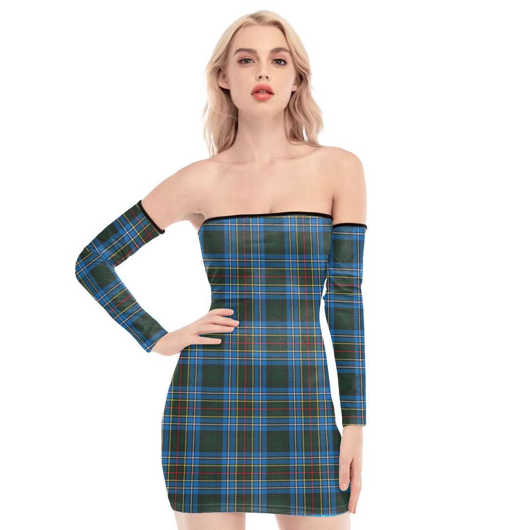 Cockburn Modern Tartan Plaid Off-Shoulder Back Lace-Up Dress