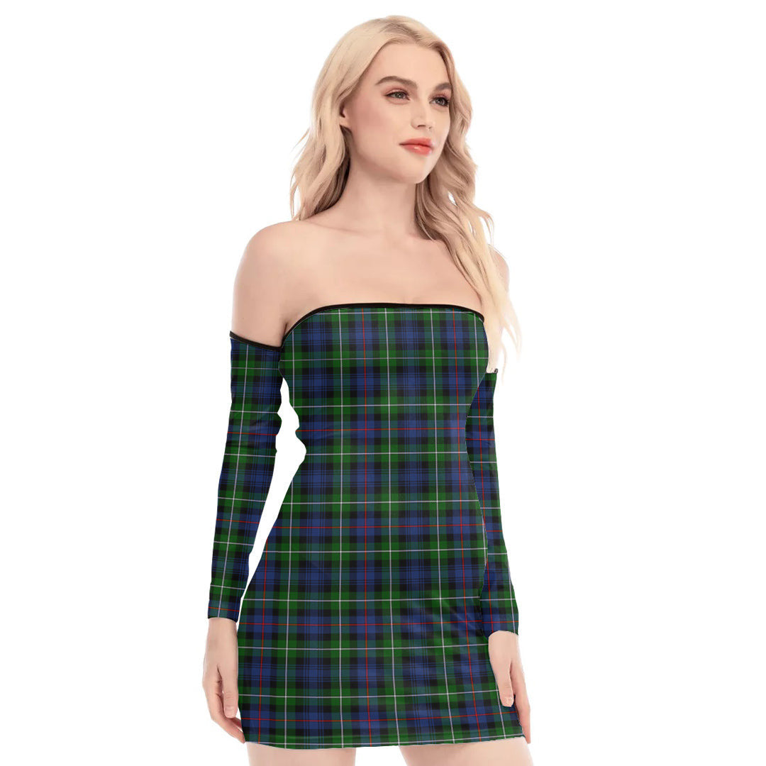 MacKenzie Modern Tartan Plaid Off-Shoulder Back Lace-Up Dress