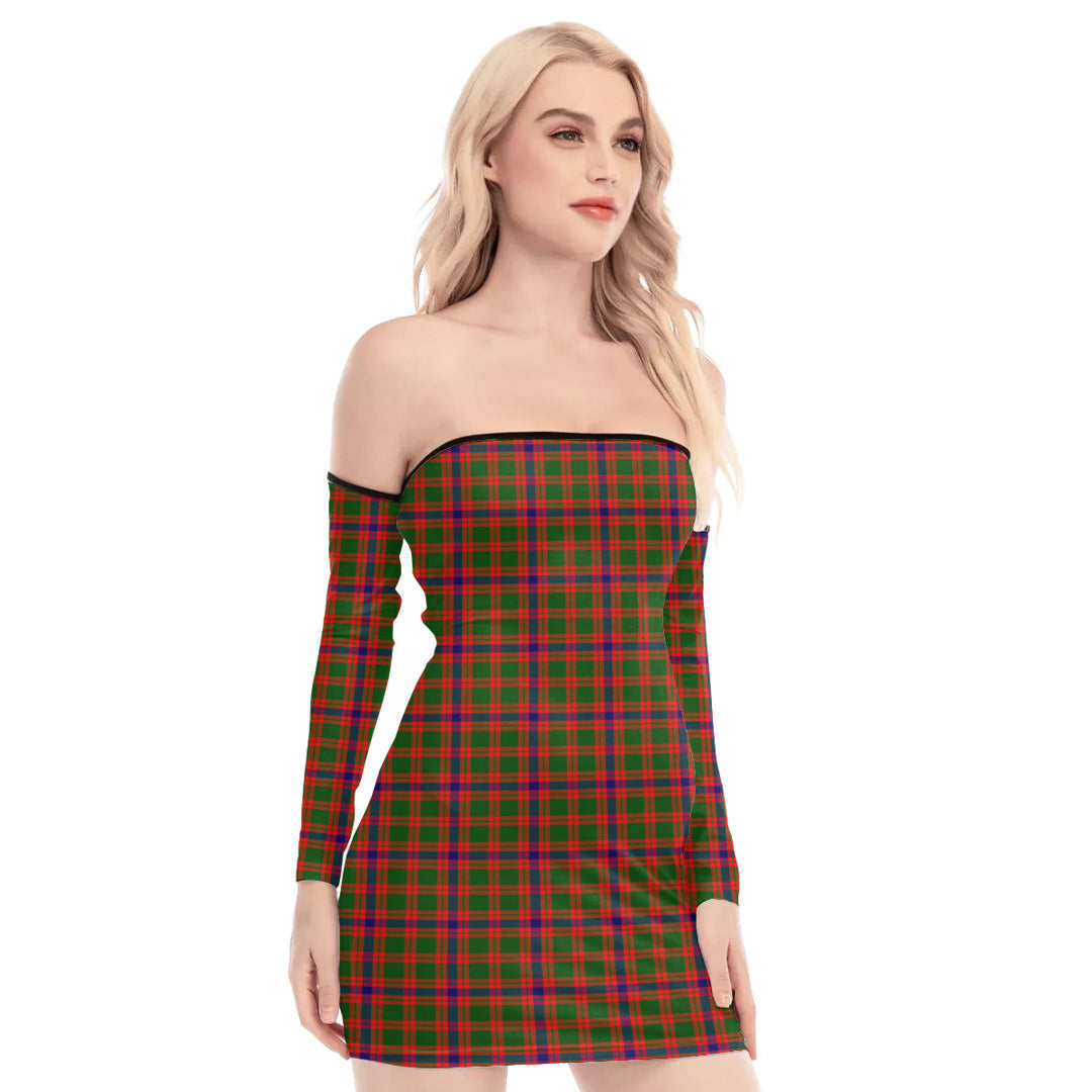 Skene Modern Tartan Plaid Off-Shoulder Back Lace-Up Dress