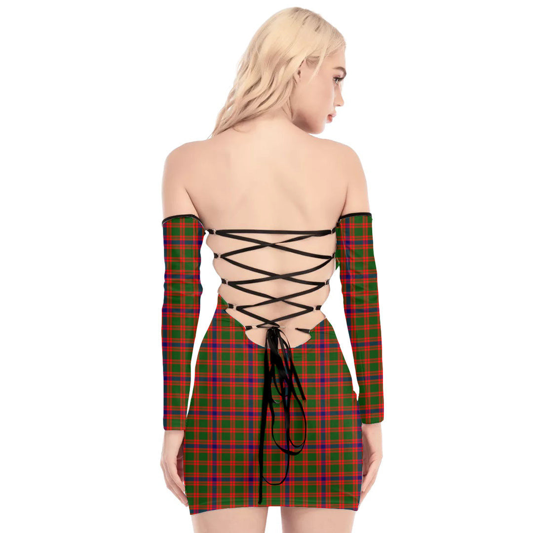 Skene Modern Tartan Plaid Off-Shoulder Back Lace-Up Dress