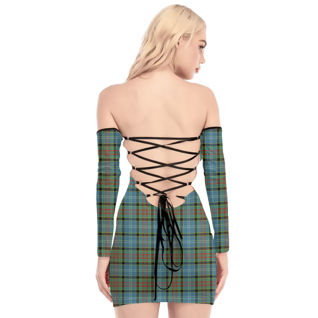 Paisley District Tartan Plaid Off-Shoulder Back Lace-Up Dress