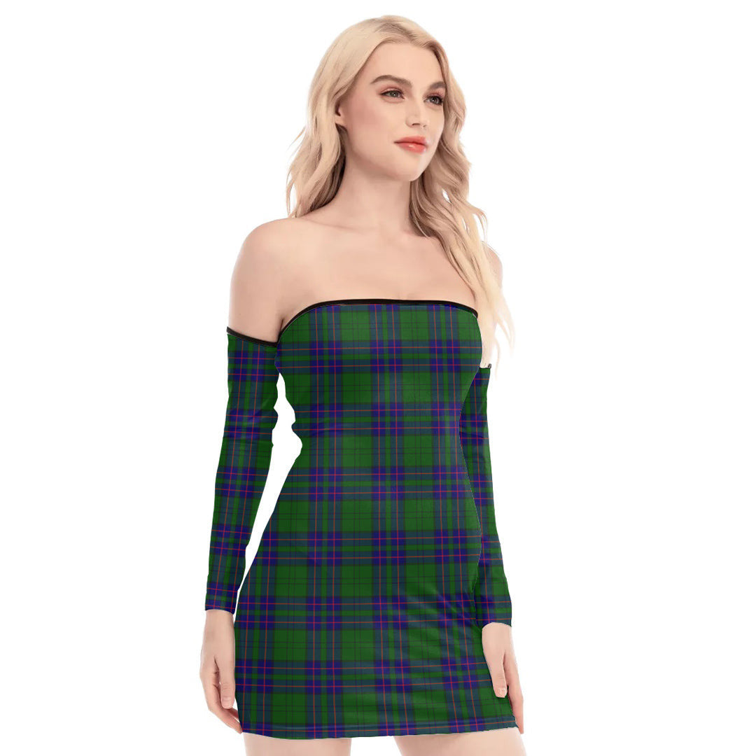 Lockhart Modern Tartan Plaid Off-Shoulder Back Lace-Up Dress