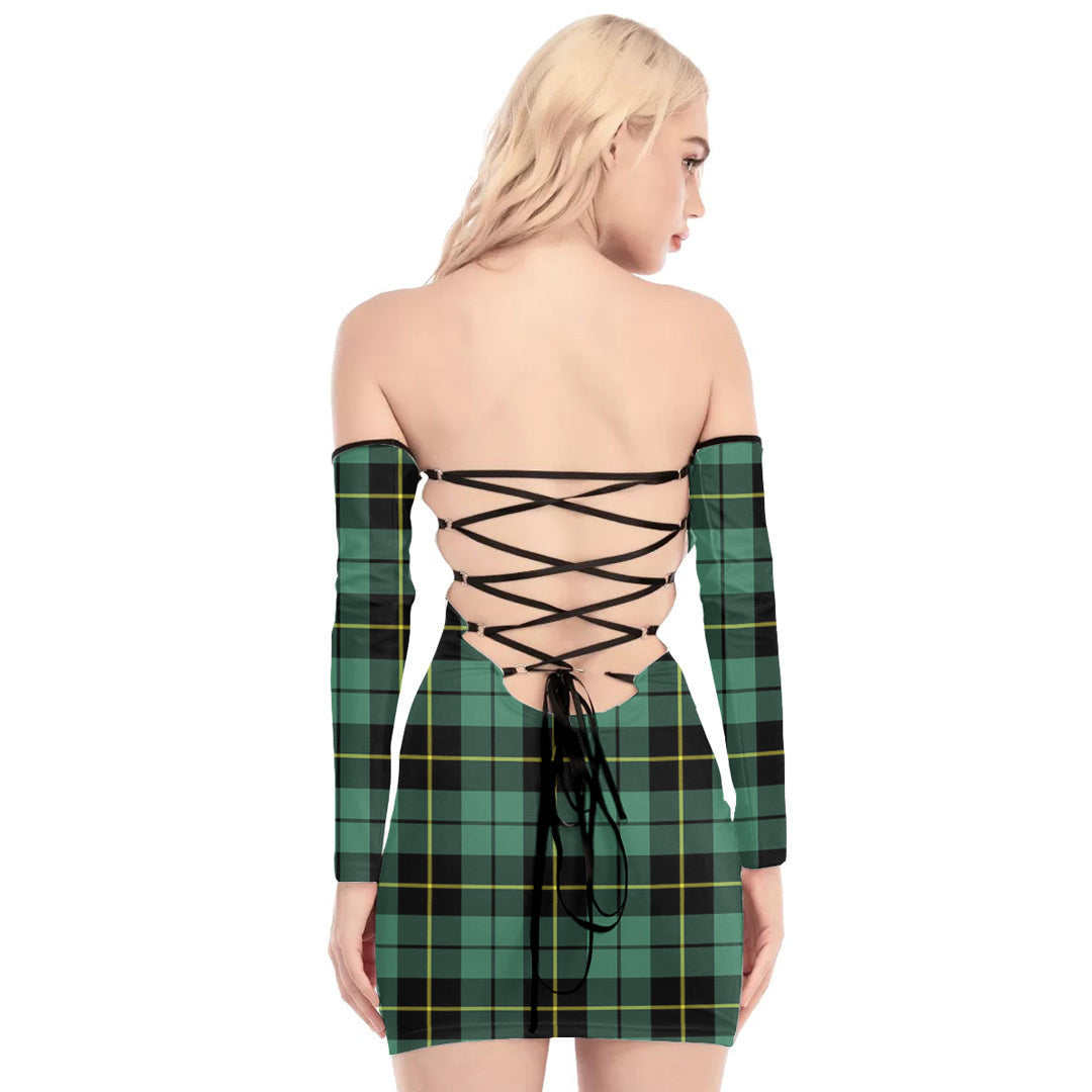 Wallace Hunting Ancient Tartan Plaid Off-Shoulder Back Lace-Up Dress