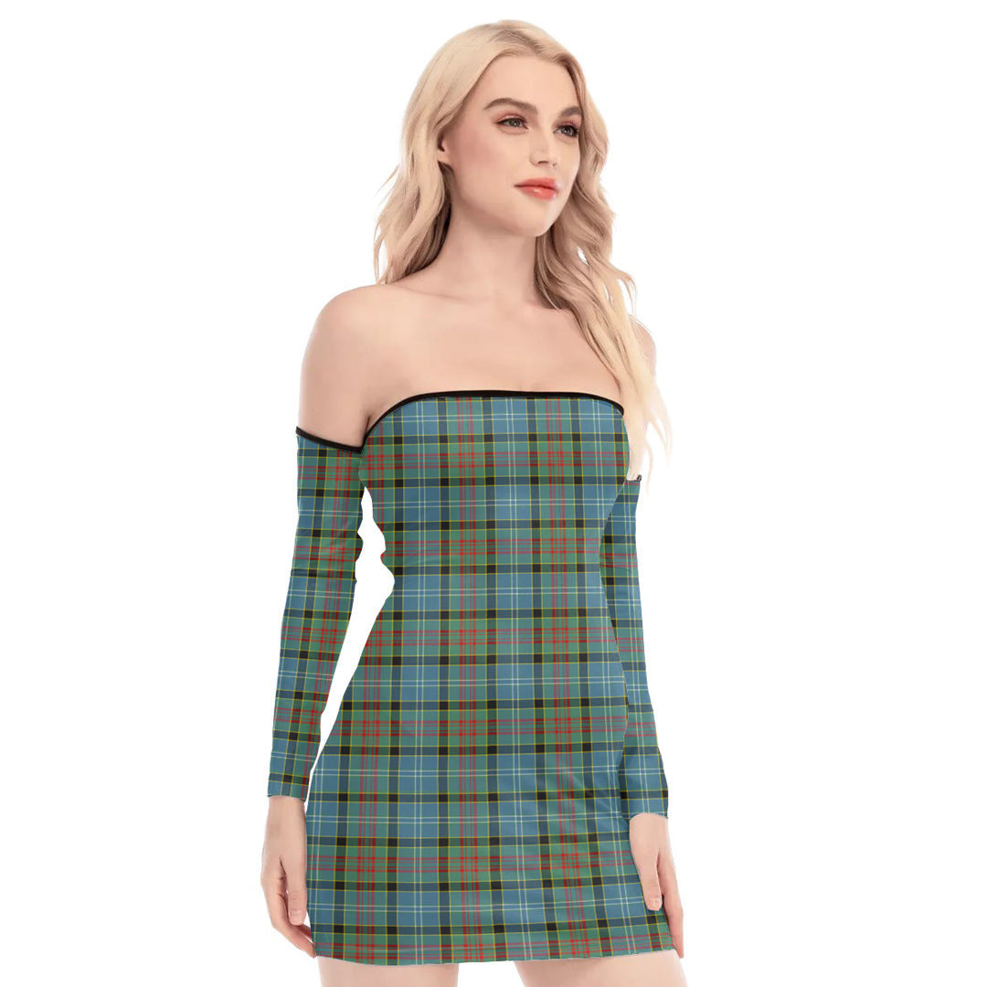 Paisley District Tartan Plaid Off-Shoulder Back Lace-Up Dress