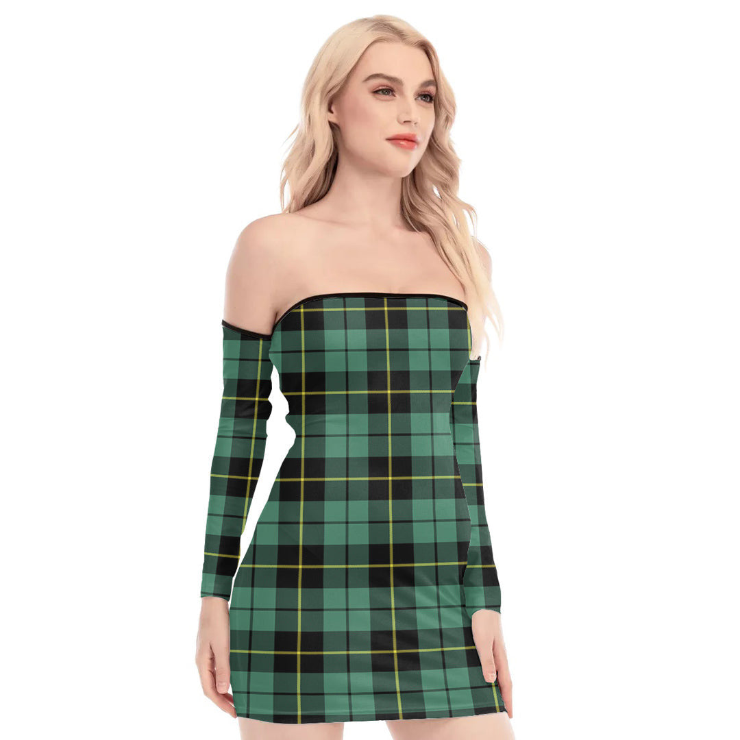 Wallace Hunting Ancient Tartan Plaid Off-Shoulder Back Lace-Up Dress