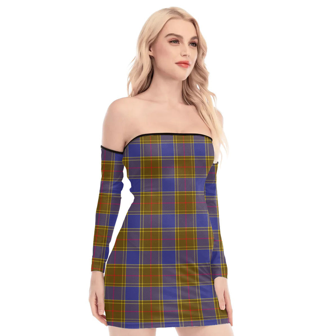 Balfour Modern Tartan Plaid Off-Shoulder Back Lace-Up Dress