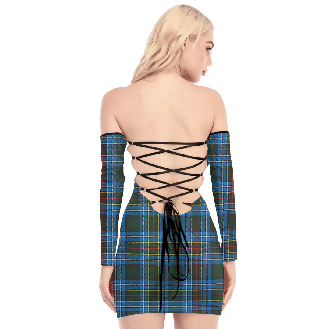 Cockburn Modern Tartan Plaid Off-Shoulder Back Lace-Up Dress