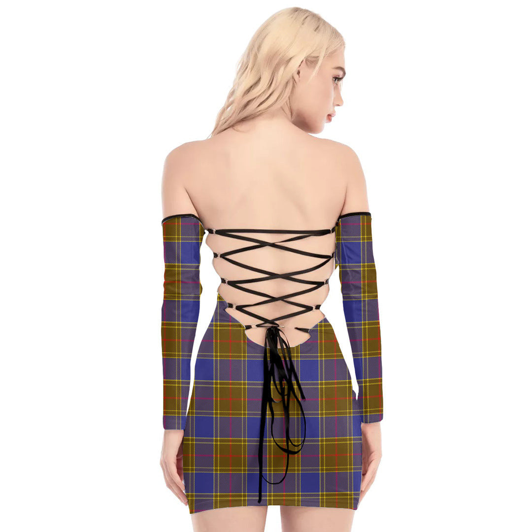 Balfour Modern Tartan Plaid Off-Shoulder Back Lace-Up Dress