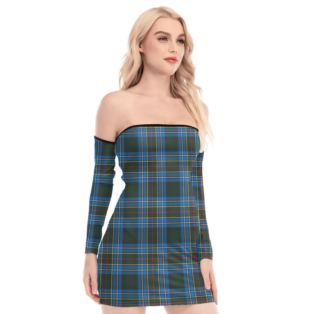 Cockburn Modern Tartan Plaid Off-Shoulder Back Lace-Up Dress