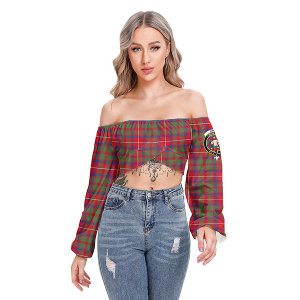 Shaw Red Modern Tartan Crest Cropped Tube Top Long Sleeve