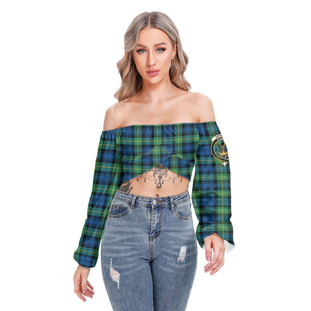 Gordon Ancient Tartan Crest Cropped Tube Top Long Sleeve