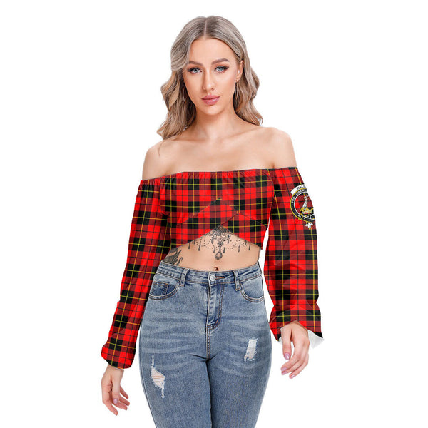Wallace Hunting Red Tartan Crest Cropped Tube Top Long Sleeve
