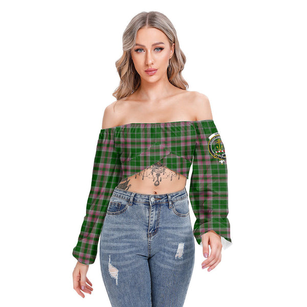 Gray Hunting Tartan Crest Cropped Tube Top Long Sleeve