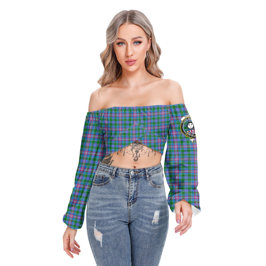 Pitcairn Hunting Tartan Crest Cropped Tube Top Long Sleeve