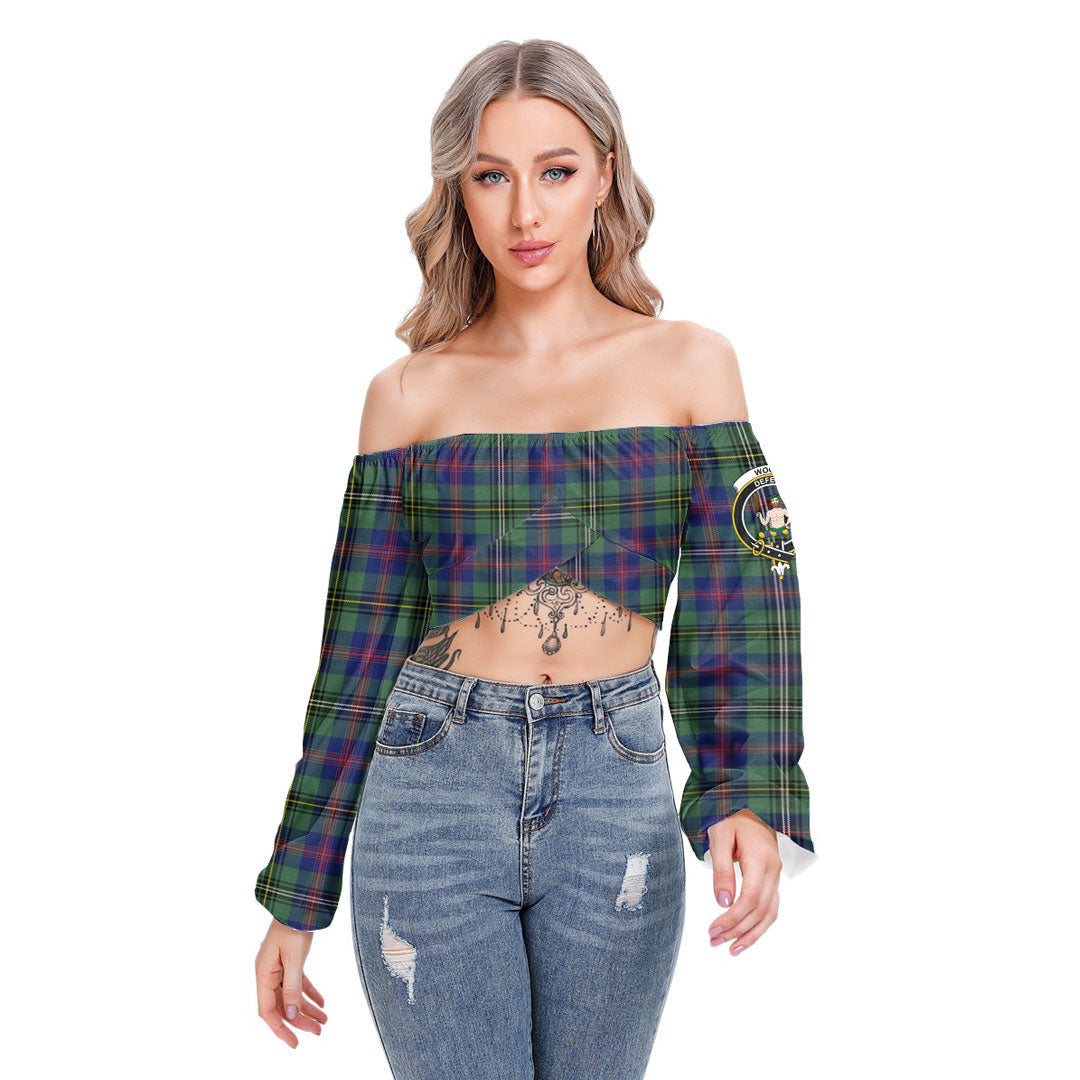 Wood Modern Tartan Crest Cropped Tube Top Long Sleeve