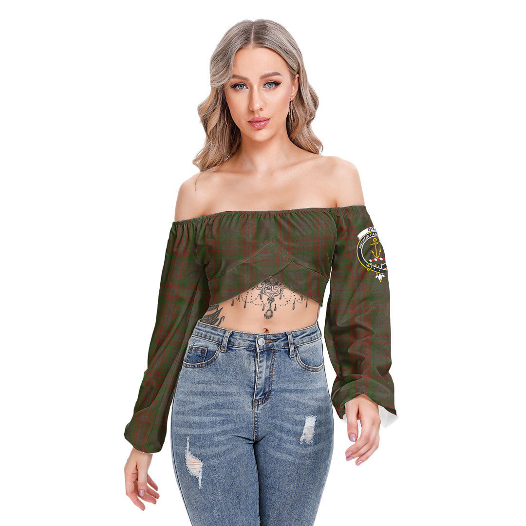 Gray Tartan Crest Cropped Tube Top Long Sleeve