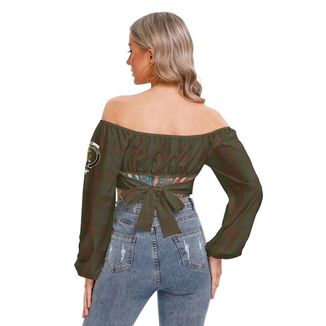 Gray Tartan Crest Cropped Tube Top Long Sleeve