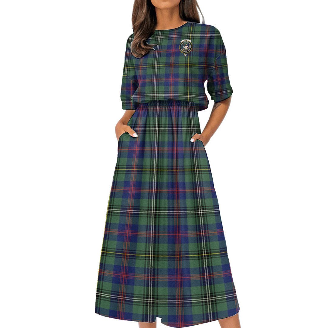 Wood Modern Tartan Crest Women's Elastic Waist Dress