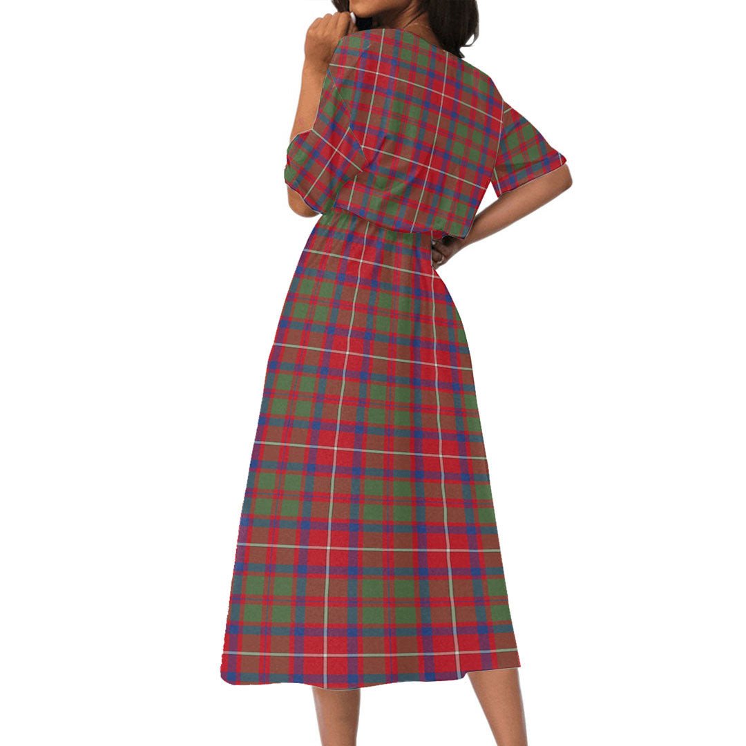 Shaw Red Modern Tartan Crest Women's Elastic Waist Dress