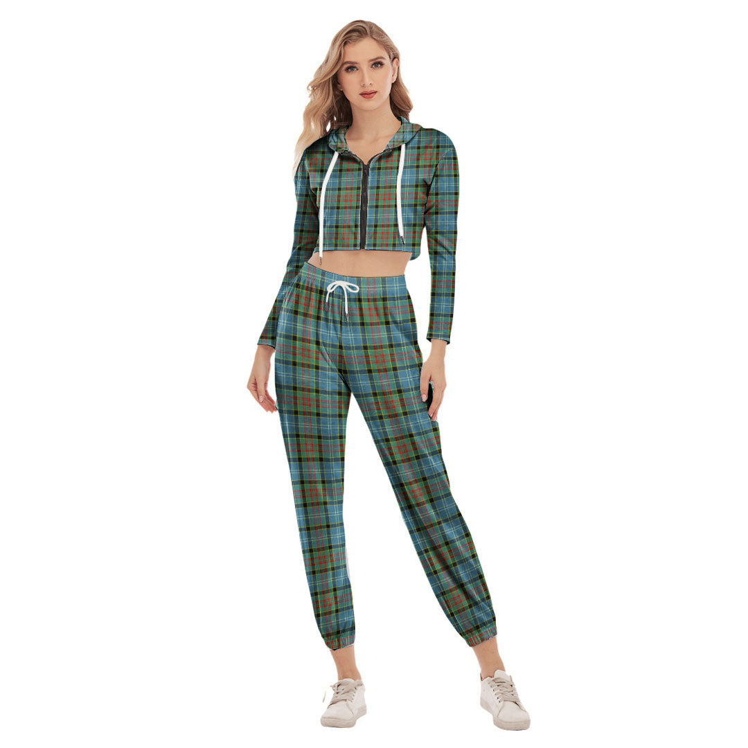 Paisley District Tartan Plaid Crop Hoodie Sports Sets