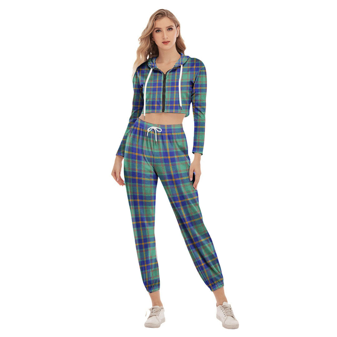 US Marine Tartan Plaid Crop Hoodie Sports Sets