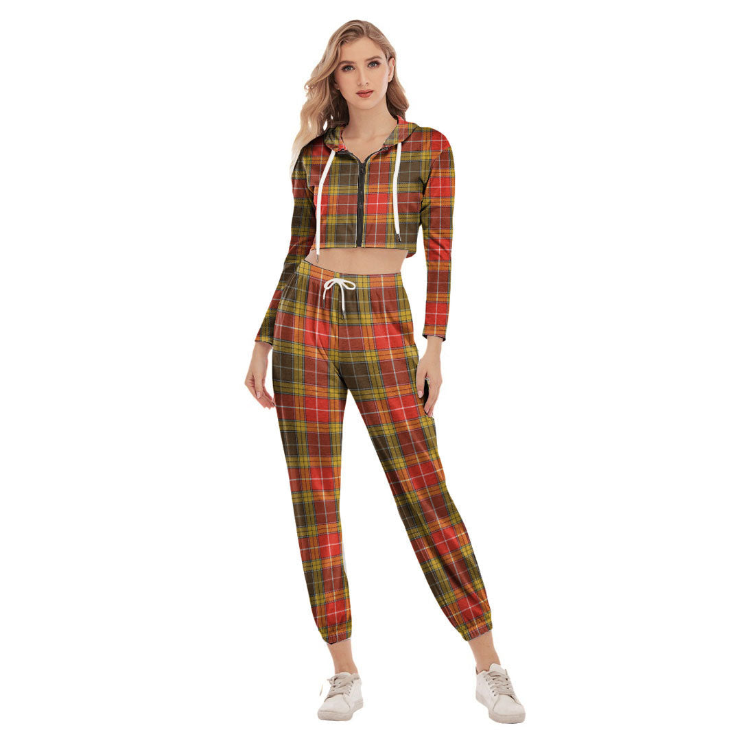 Buchanan Old Set Weathered Tartan Plaid Crop Hoodie Sports Sets