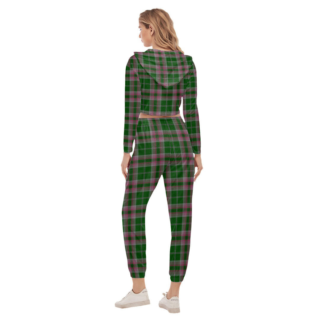 Gray Hunting Tartan Plaid Crop Hoodie Sports Sets