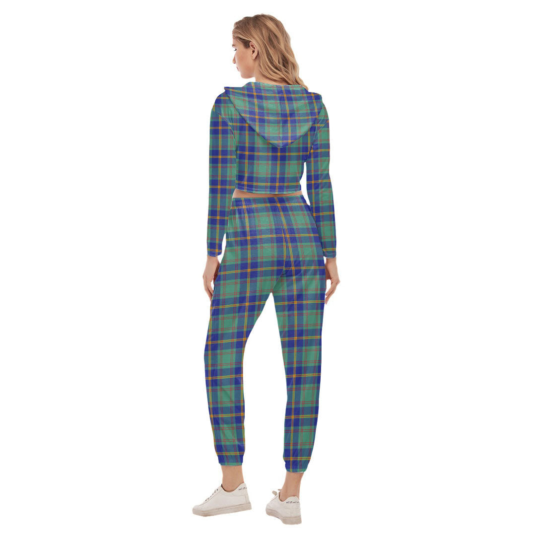 US Marine Tartan Plaid Crop Hoodie Sports Sets