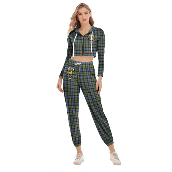 Campbell Faded Tartan Crest Crop Hoodie Sports Sets