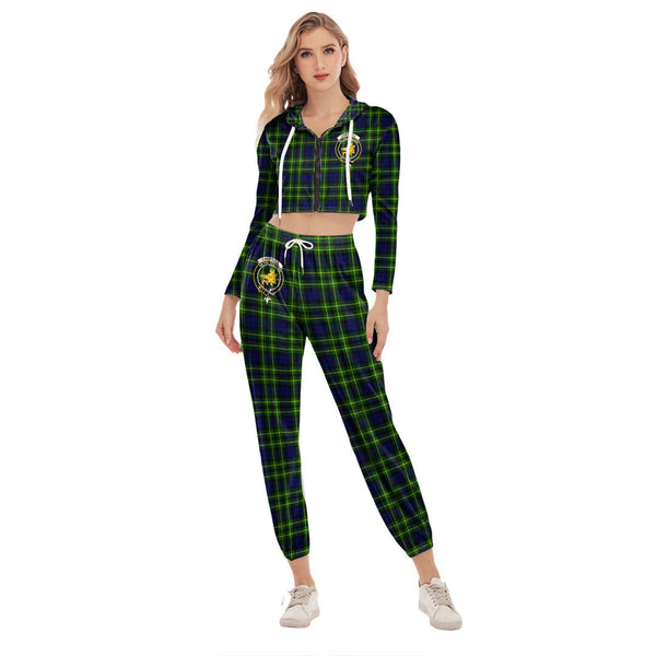 Campbell of Breadalbane Modern Tartan Crest Crop Hoodie Sports Sets