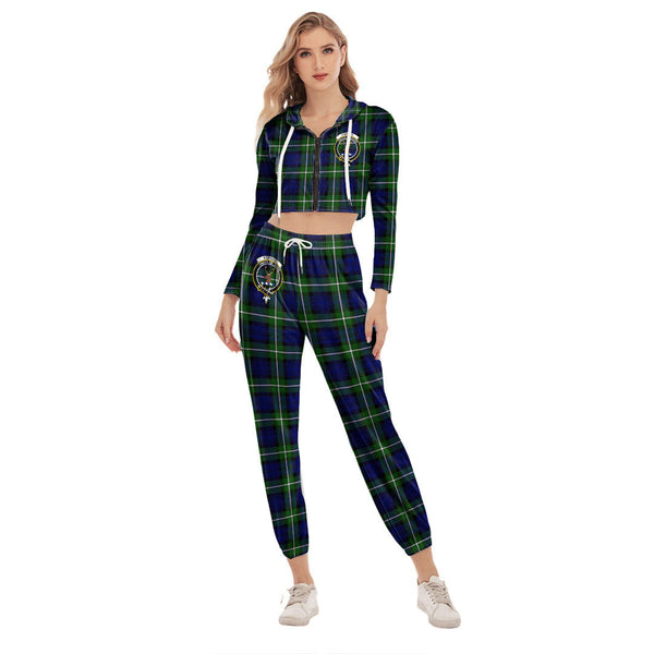 Forbes Modern Tartan Crest Crop Hoodie Sports Sets